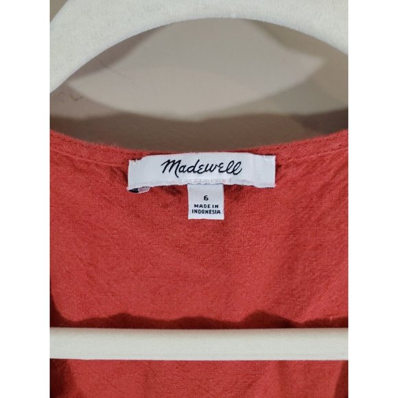 Madewell Red Pleat Sleeve Button Down Linen Blend Jumpsuit Sz 6 - Picture 5 of 10
